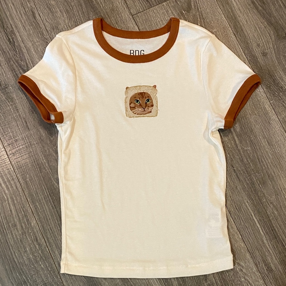 BDG Too Perfect Toast Cat Graphic Ringer Baby Tee - Picture 3 of 9